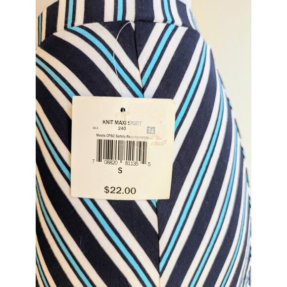 Falls Creek Maxi Skirt Small Chevron Striped Blue White Jersey Knit Boho NEW - Picture 6 of 9